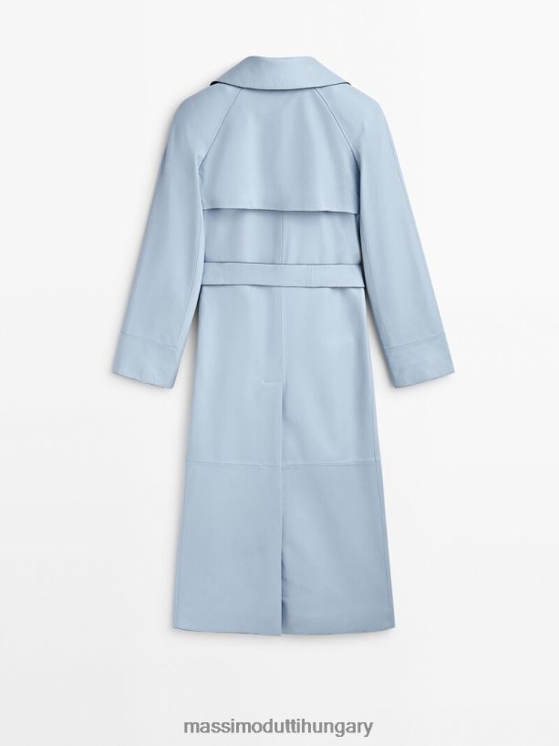 nappa bőr trench stílusú kabát övvel - stúdió égszínkék nők NXX8V8294 Massimo Dutti