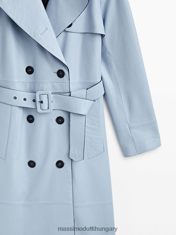 nappa bőr trench stílusú kabát övvel - stúdió égszínkék nők NXX8V8294 Massimo Dutti