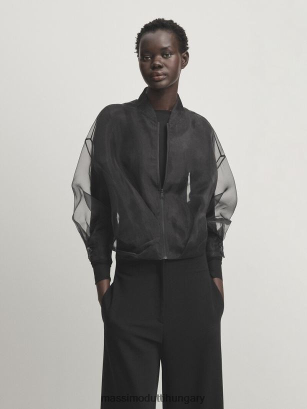 organza bomber dzseki - stúdió fekete nők NXX8V8289 Massimo Dutti