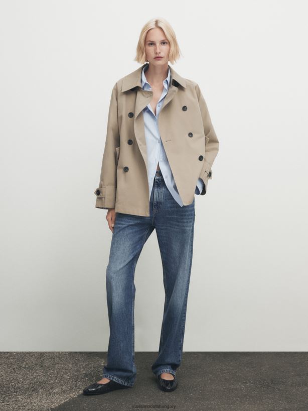 rövid trencskabát hátsó redővel bézs nők NXX8V8268 Massimo Dutti
