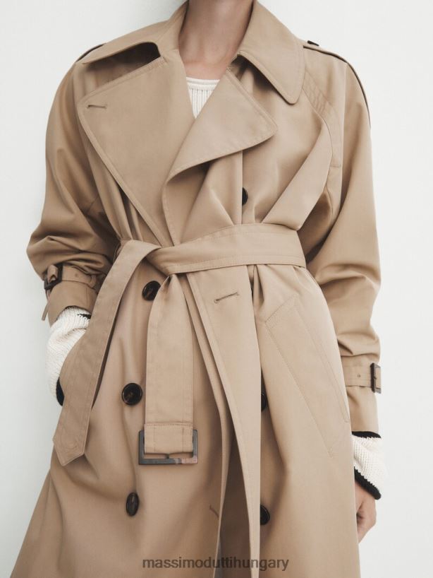 terjedelmes trench kabát övvel bézs nők NXX8V8274 Massimo Dutti