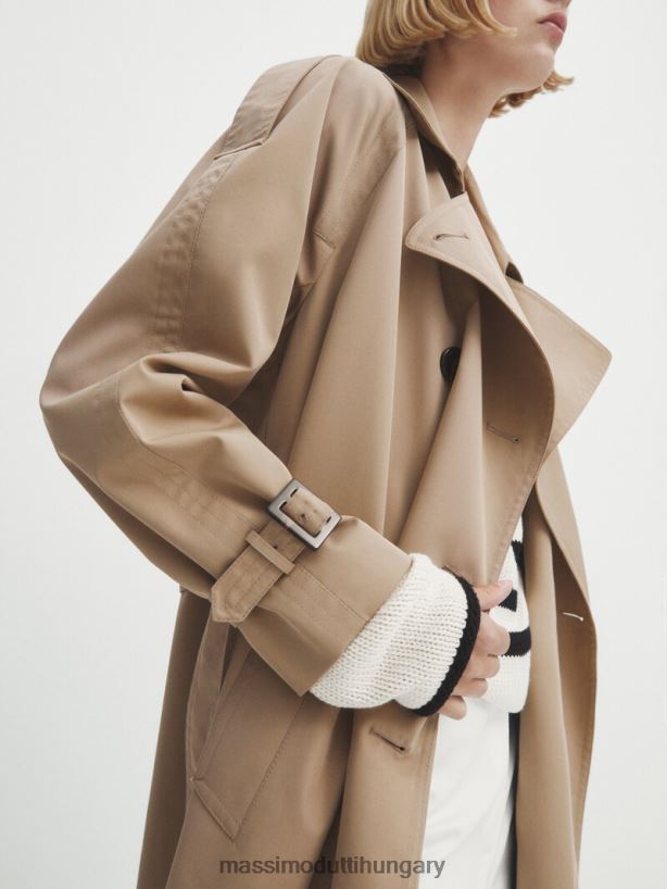 terjedelmes trench kabát övvel bézs nők NXX8V8274 Massimo Dutti