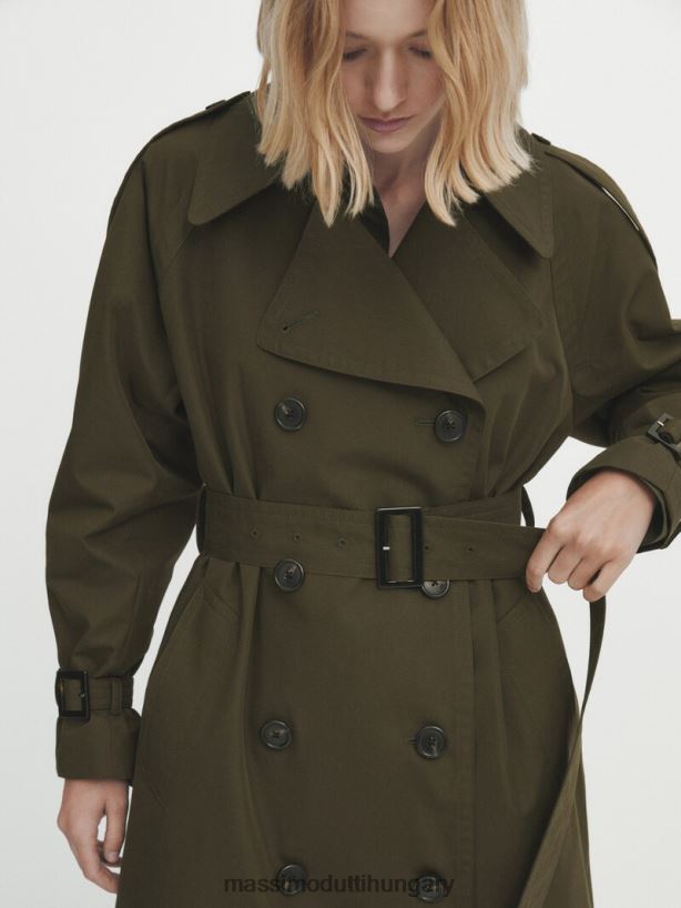 terjedelmes trench kabát övvel khaki nők NXX8V8271 Massimo Dutti