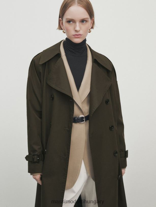 terjedelmes trench kabát övvel khaki nők NXX8V8271 Massimo Dutti