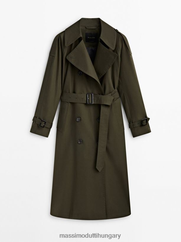 terjedelmes trench kabát övvel khaki nők NXX8V8271 Massimo Dutti