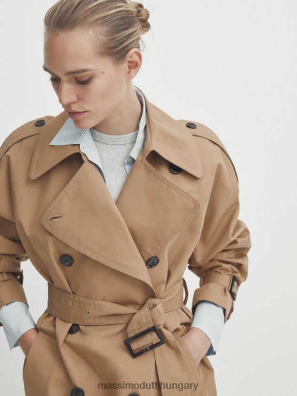 terjedelmes trench kabát övvel teve nők NXX8V8272 Massimo Dutti