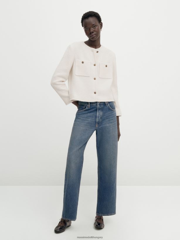 texturált vágott kabát arany gombokkal krém nők NXX8V8266 Massimo Dutti