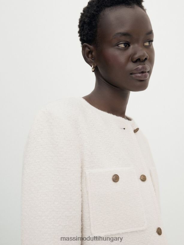 texturált vágott kabát arany gombokkal krém nők NXX8V8266 Massimo Dutti