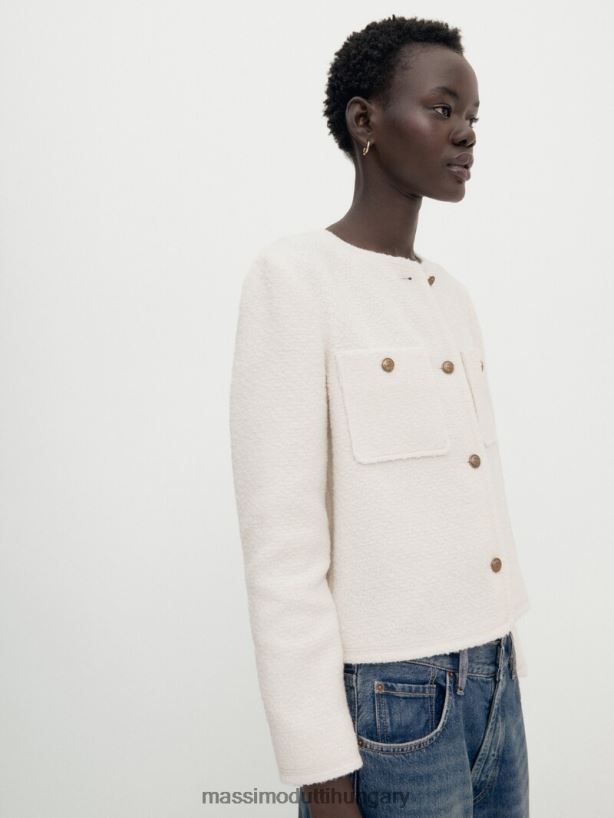 texturált vágott kabát arany gombokkal krém nők NXX8V8266 Massimo Dutti