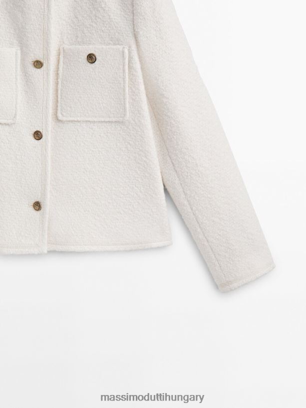 texturált vágott kabát arany gombokkal krém nők NXX8V8266 Massimo Dutti