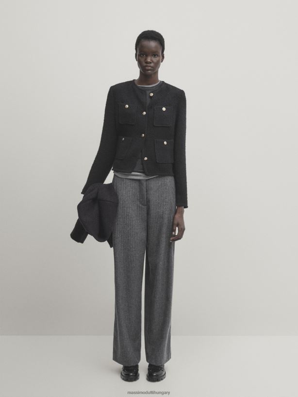 texturált vágott kabát négy zsebbel fekete nők NXX8V8267 Massimo Dutti