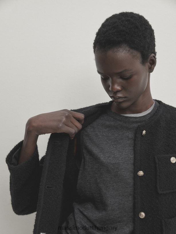 texturált vágott kabát négy zsebbel fekete nők NXX8V8267 Massimo Dutti