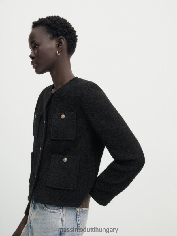 texturált vágott kabát négy zsebbel fekete nők NXX8V8267 Massimo Dutti