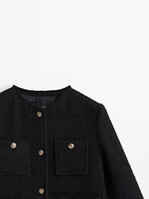 texturált vágott kabát négy zsebbel fekete nők NXX8V8267 Massimo Dutti