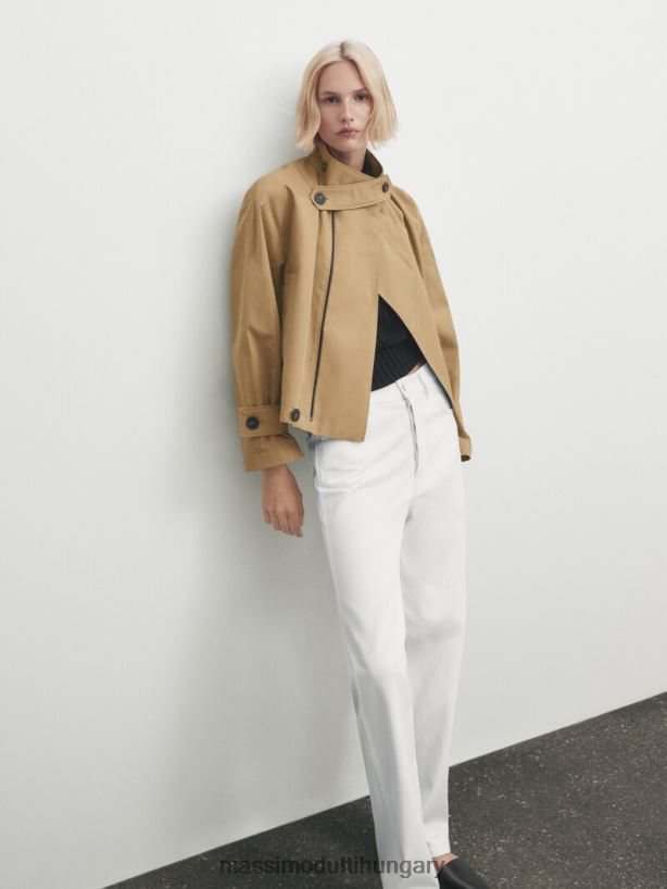 vágott kabát kontrasztos részletekkel teve nők NXX8V8264 Massimo Dutti