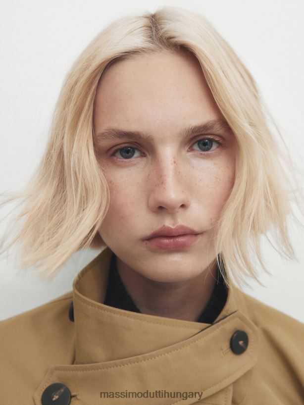 vágott kabát kontrasztos részletekkel teve nők NXX8V8264 Massimo Dutti