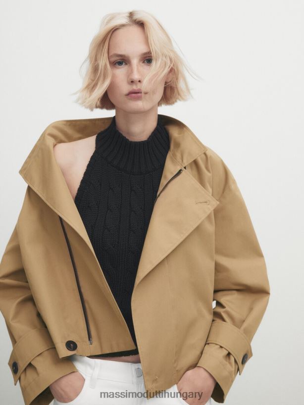 vágott kabát kontrasztos részletekkel teve nők NXX8V8264 Massimo Dutti
