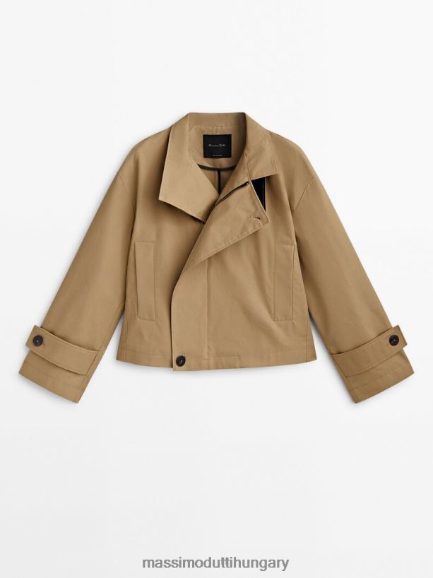 vágott kabát kontrasztos részletekkel teve nők NXX8V8264 Massimo Dutti