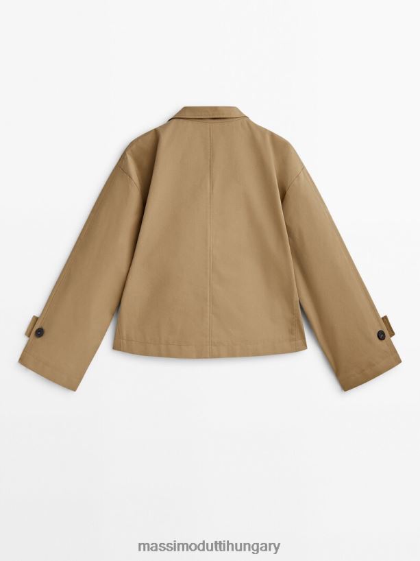 vágott kabát kontrasztos részletekkel teve nők NXX8V8264 Massimo Dutti