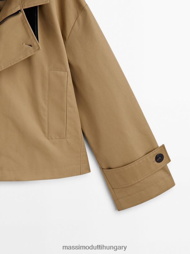 vágott kabát kontrasztos részletekkel teve nők NXX8V8264 Massimo Dutti