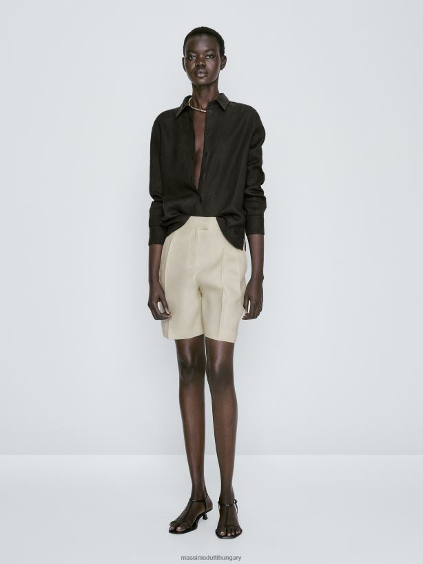 100% lenvászon darted bermuda rövidnadrág vanília nők NXX8V8348 Massimo Dutti