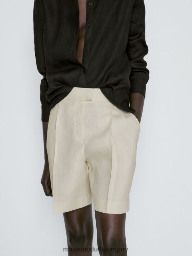 100% lenvászon darted bermuda rövidnadrág vanília nők NXX8V8348 Massimo Dutti