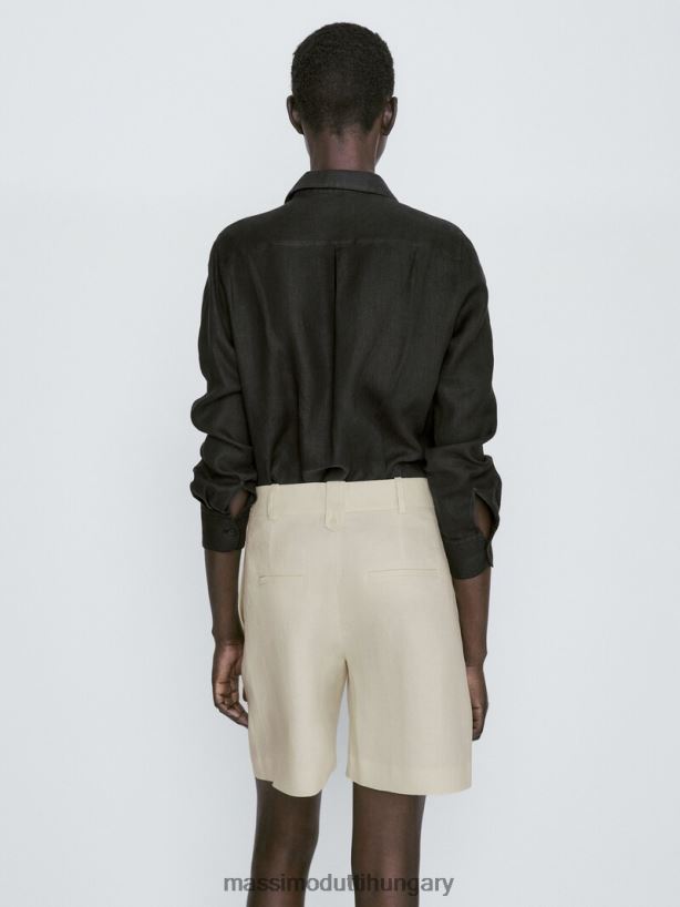 100% lenvászon darted bermuda rövidnadrág vanília nők NXX8V8348 Massimo Dutti