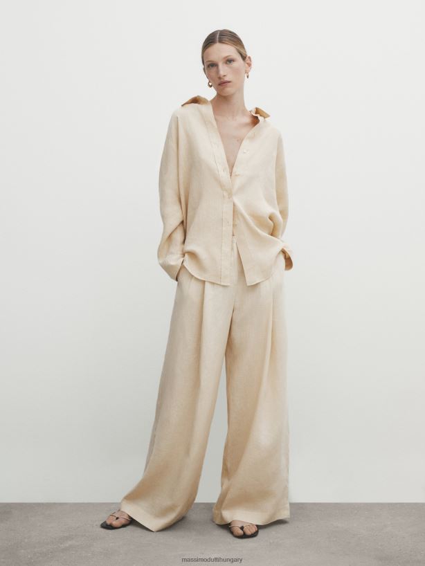 100% lenvászon darted koordinált nadrág bézs nők NXX8V8322 Massimo Dutti