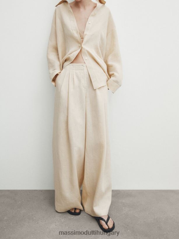 100% lenvászon darted koordinált nadrág bézs nők NXX8V8322 Massimo Dutti