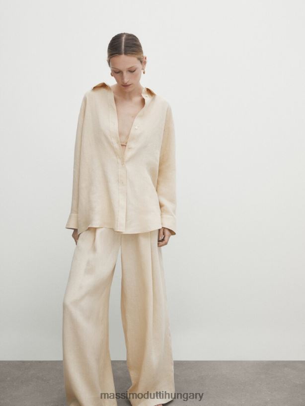 100% lenvászon darted koordinált nadrág bézs nők NXX8V8322 Massimo Dutti