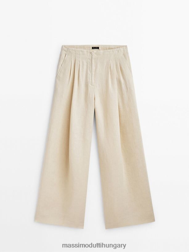 100% lenvászon darted koordinált nadrág bézs nők NXX8V8322 Massimo Dutti