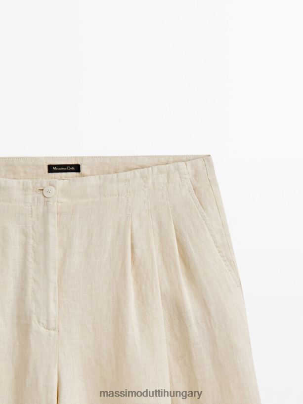 100% lenvászon darted koordinált nadrág bézs nők NXX8V8322 Massimo Dutti