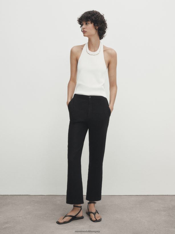 100% lenvászon kick flare nadrág fekete nők NXX8V8318 Massimo Dutti