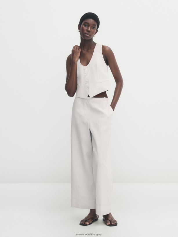 100% vászon viaszos nadrág elefántcsont nők NXX8V8327 Massimo Dutti