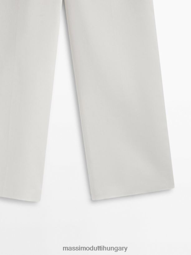 Pamut és len keverék széles szárú, gombos nadrág fehér nők NXX8V8323 Massimo Dutti