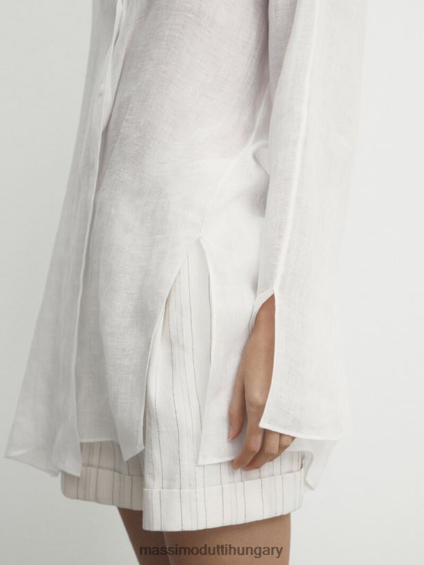 csíkos bermuda nadrág darts és felhajtható szegéllyel homok nők NXX8V8312 Massimo Dutti