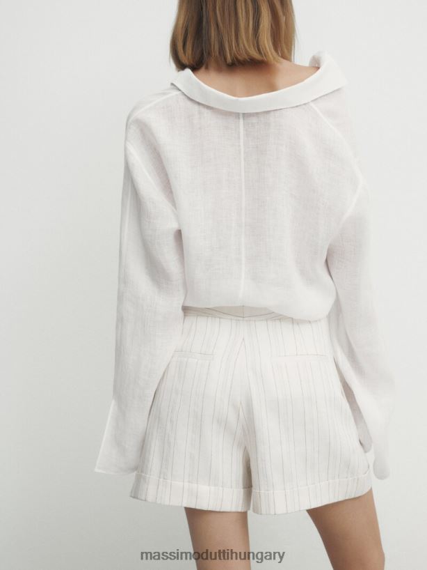 csíkos bermuda nadrág darts és felhajtható szegéllyel homok nők NXX8V8312 Massimo Dutti