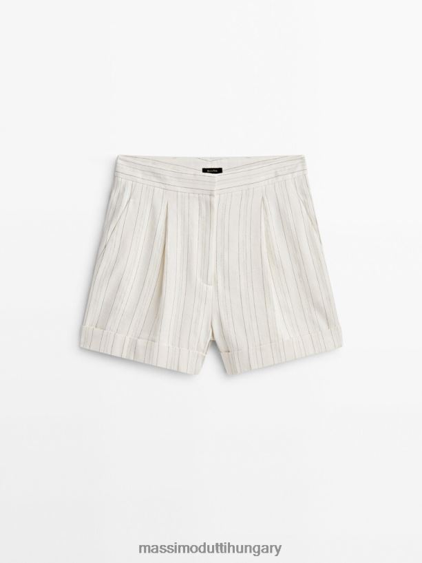 csíkos bermuda nadrág darts és felhajtható szegéllyel homok nők NXX8V8312 Massimo Dutti