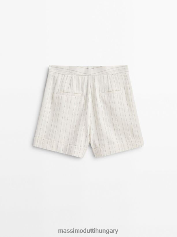 csíkos bermuda nadrág darts és felhajtható szegéllyel homok nők NXX8V8312 Massimo Dutti