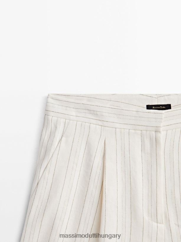 csíkos bermuda nadrág darts és felhajtható szegéllyel homok nők NXX8V8312 Massimo Dutti