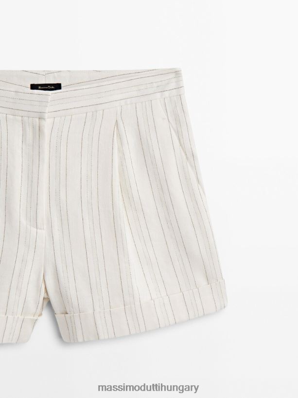 csíkos bermuda nadrág darts és felhajtható szegéllyel homok nők NXX8V8312 Massimo Dutti