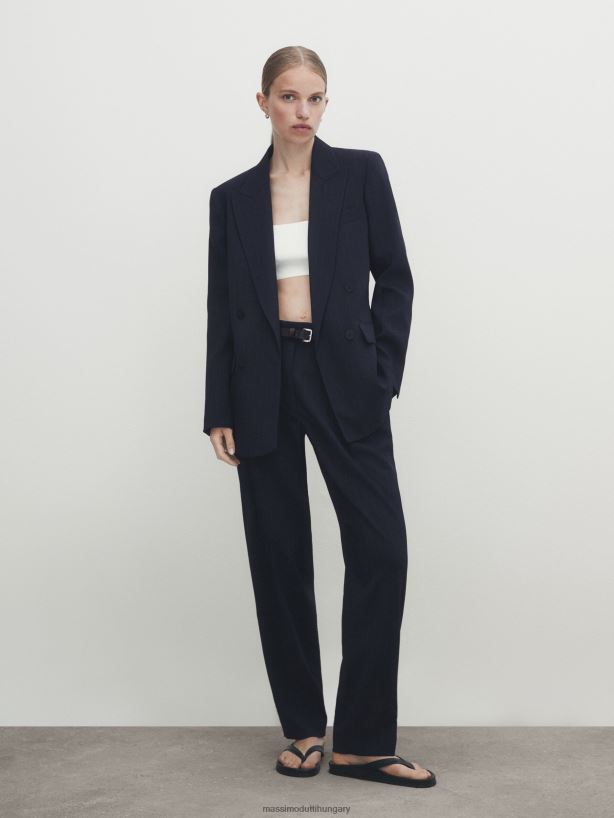 csíkos dart öltöny nadrág sötétkék nők NXX8V863 Massimo Dutti