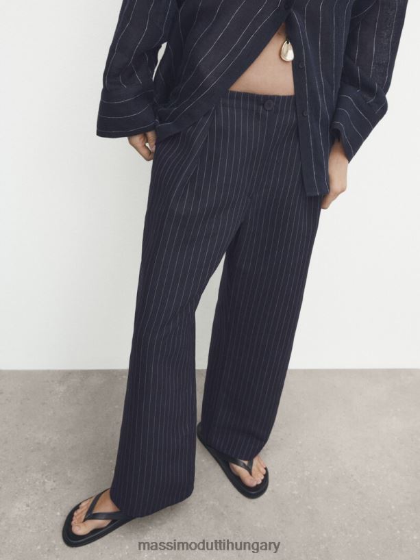 csíkos nadrág gumírozott derékpánttal és darts sötétkék nők NXX8V8314 Massimo Dutti