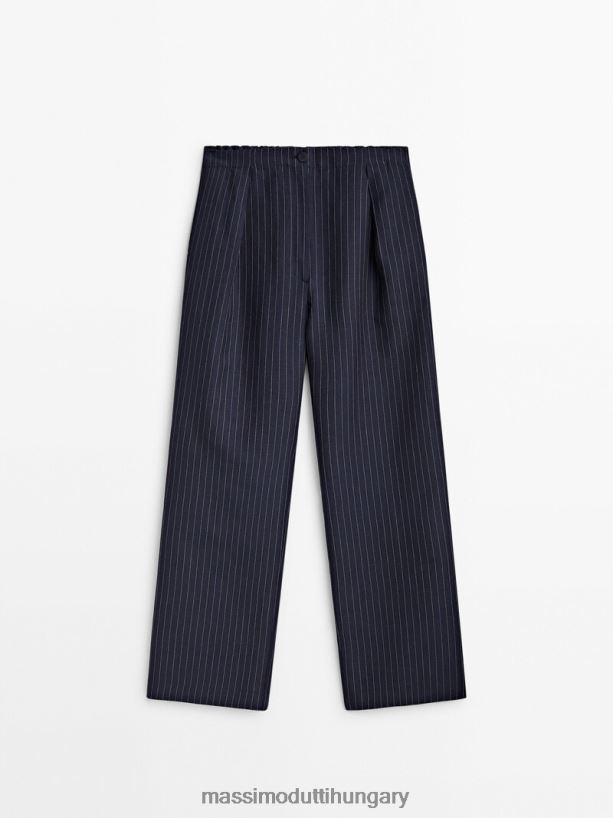 csíkos nadrág gumírozott derékpánttal és darts sötétkék nők NXX8V8314 Massimo Dutti