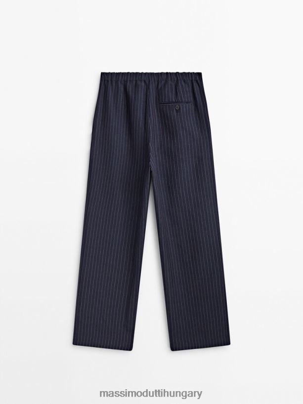 csíkos nadrág gumírozott derékpánttal és darts sötétkék nők NXX8V8314 Massimo Dutti