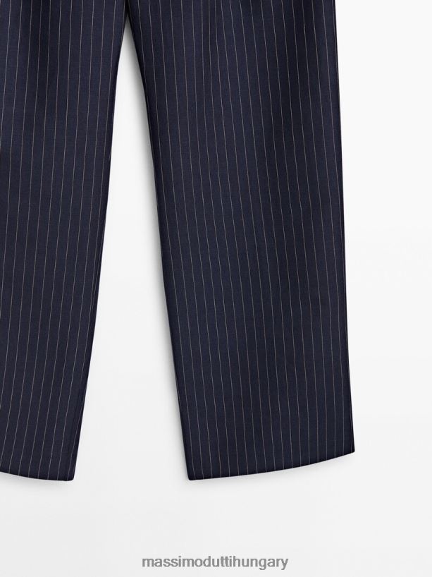 csíkos nadrág gumírozott derékpánttal és darts sötétkék nők NXX8V8314 Massimo Dutti