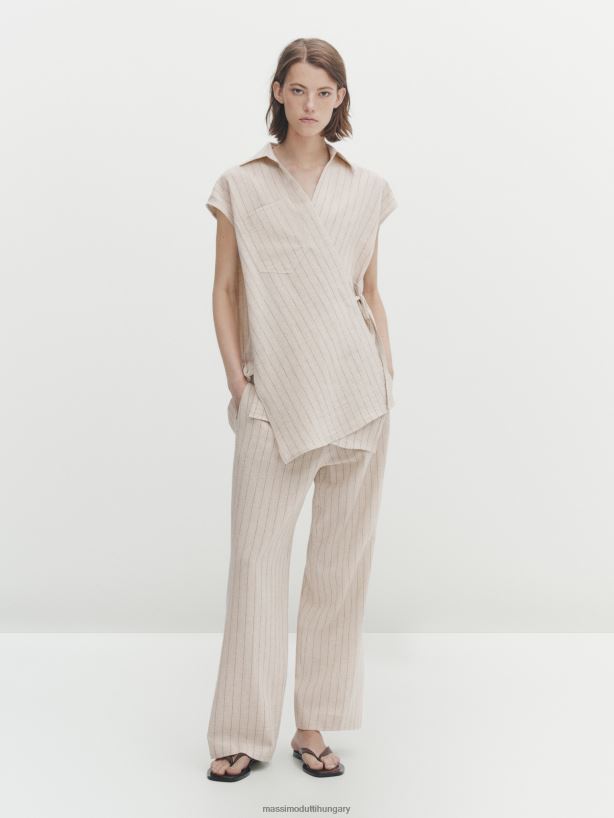 csíkos pizsama stílusú nadrág bézs nők NXX8V8315 Massimo Dutti