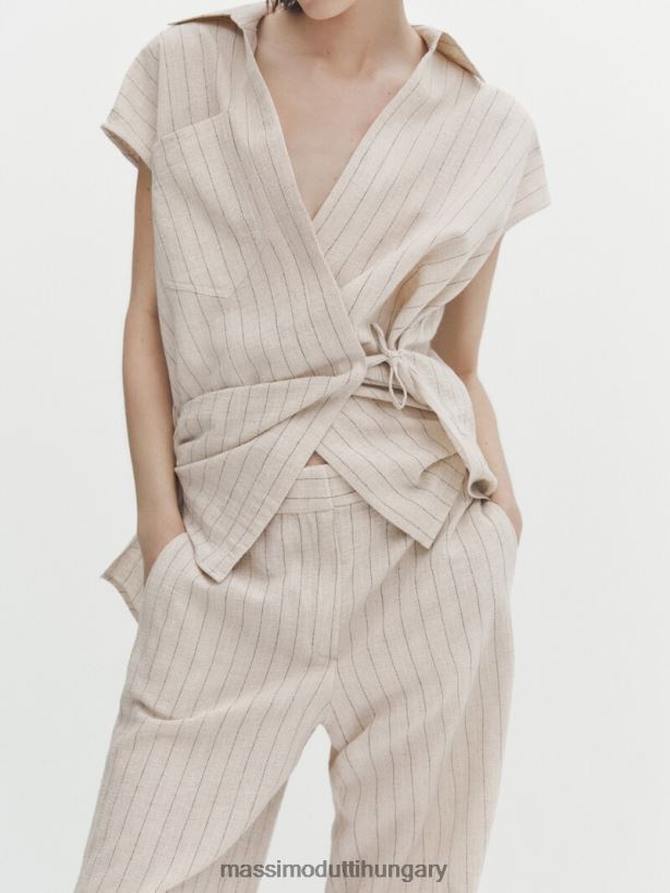 csíkos pizsama stílusú nadrág bézs nők NXX8V8315 Massimo Dutti