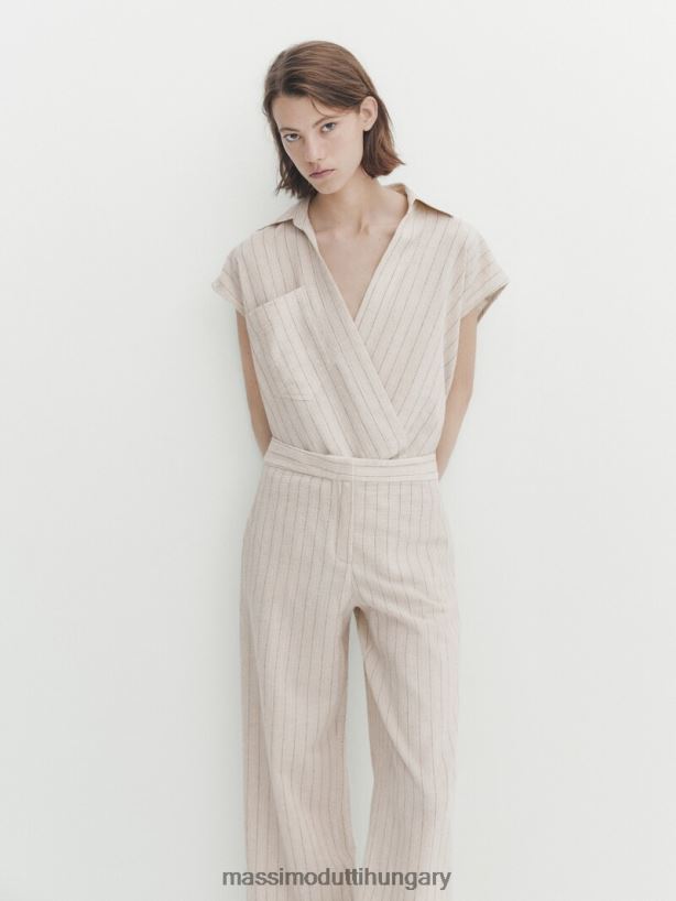 csíkos pizsama stílusú nadrág bézs nők NXX8V8315 Massimo Dutti