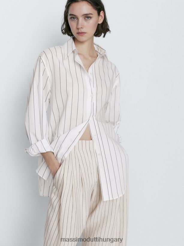 csíkos vászonnadrág nyilasokkal krém nők NXX8V8338 Massimo Dutti